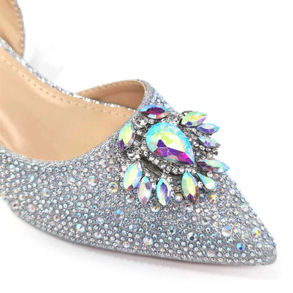 Royal Blue Sandals for Women 2024 Luxury Wedding Pumps Med Heels Rhinestone Design Party Shoes and Bags Set