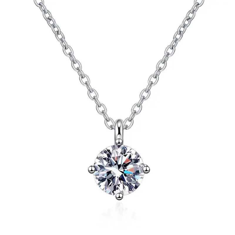 1ct VVS Moissanite Necklace for Women Simulated Lab Diamond Pendant Gift 100% Sterling Silver Wedding Jewelry Four-claw