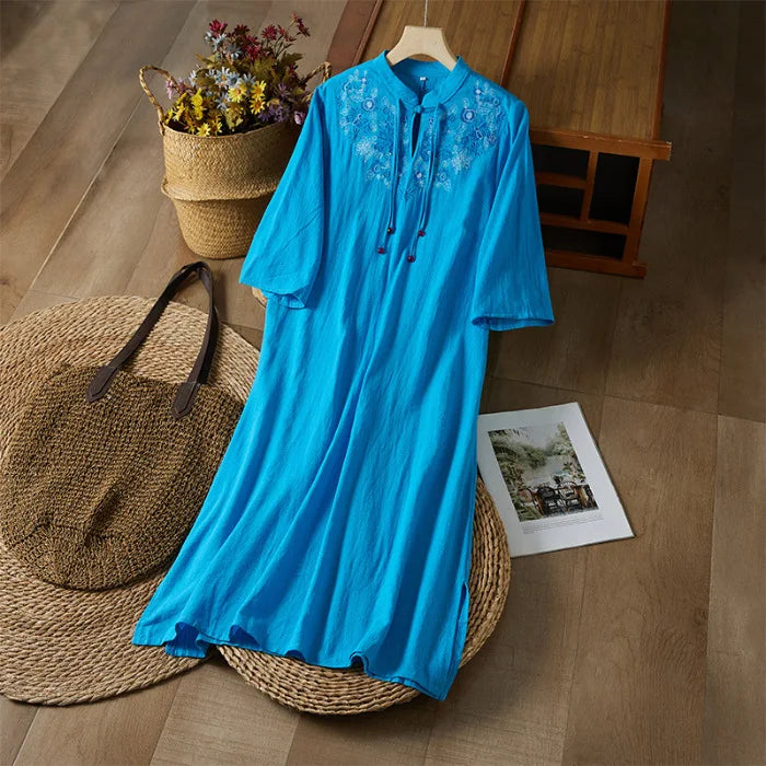 Embroidery Ethnic Style Fashion Clothes Vintage Cotton Linen Streetwear Harajuku Chinese Style Summer Dress for Women Clothing