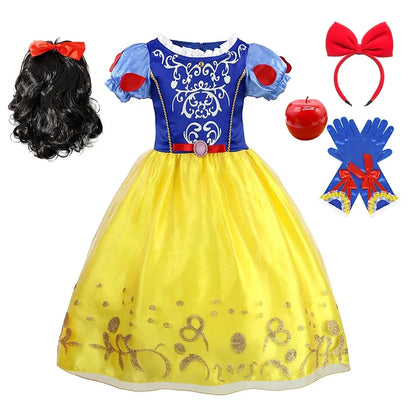 2025 Girls Disney Princess Dress Snow White With Cape Kids Cosplay Halloween Birthday Costumes Children Party Dress 10Y Clothes