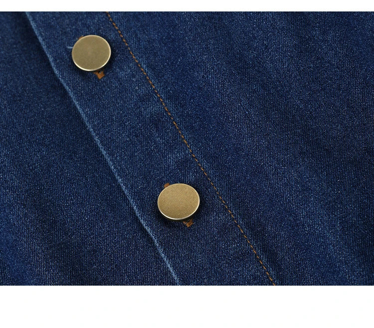 Women Denim Dress Retro Style Casual 2024 Spring Round Neck Three-quarter Sleeve Slim Fit A-line Fishtail Dress