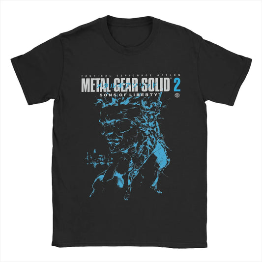 Men T-Shirts Metal Gear Solid 2 Vintage Pure Cotton Tee Shirt Short Sleeve Snake and Raiden Cover T Shirts  Collar Tops Unique