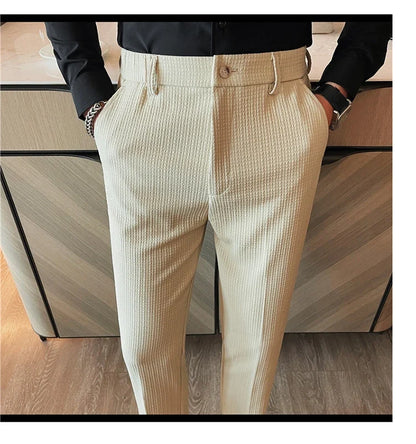 Men's Waffle Casual Pants Fashion Korean Stretch Waist Business Formal Pants Mens Social Party Suit Pants Streetwear Pencil Pant