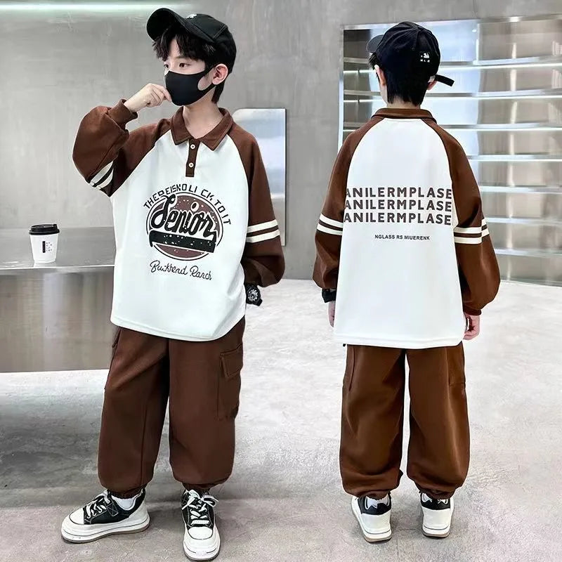 Printing Sweatshirt Set Children's Suit for Boy Child Autumn Winter Costume Clothing From 8 12 Years Outdoor Clothes Kids Boy's