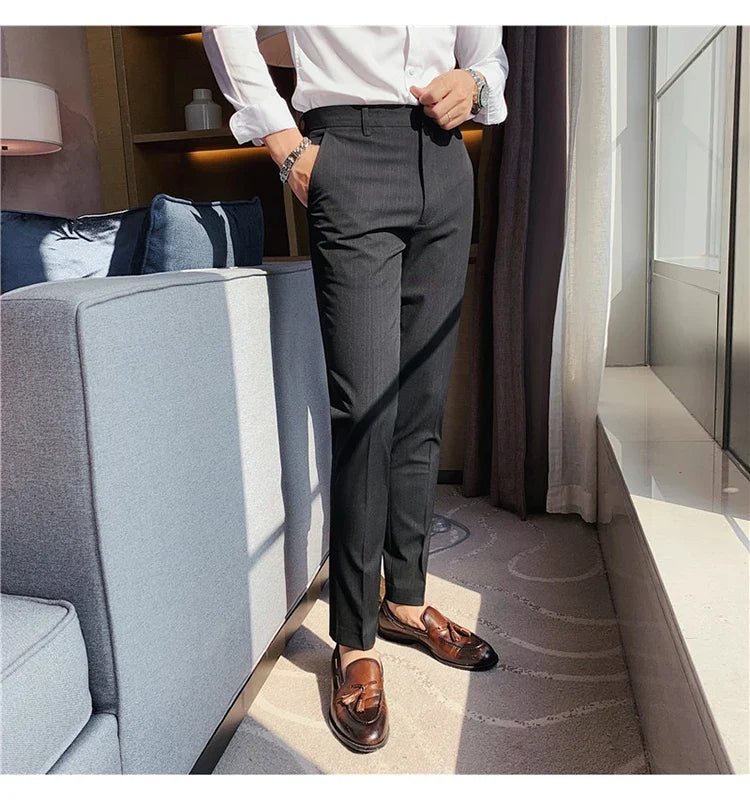 Plus Size 40 42 Spring Summer Double Line Stripe Suit Pants Men Clothing 2022 Korean Slim Fit Business Formal Wear Office Pants
