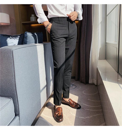 Plus Size 40 42 Spring Summer Double Line Stripe Suit Pants Men Clothing 2022 Korean Slim Fit Business Formal Wear Office Pants