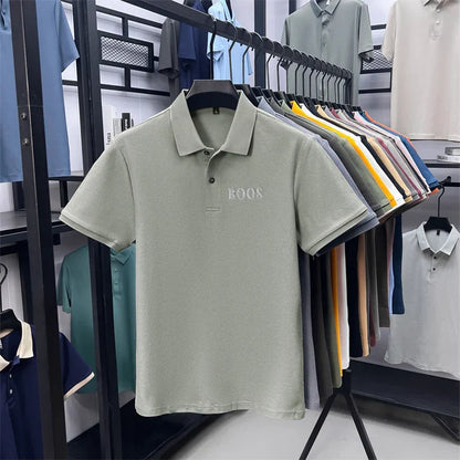 Cotton100% Men's Summer High Quality Short Sleeves Polo Shirt Lapel Button Letter Printing T-Shirt Business Leisure Men Clothing