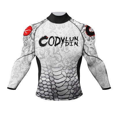 Cody Lundin Mock Neck Men Compression Long Sleeve Fitness Shirt Grappling Boxing Jersey, MMA Jitsu BJJ Rash Guard With Anti Slip