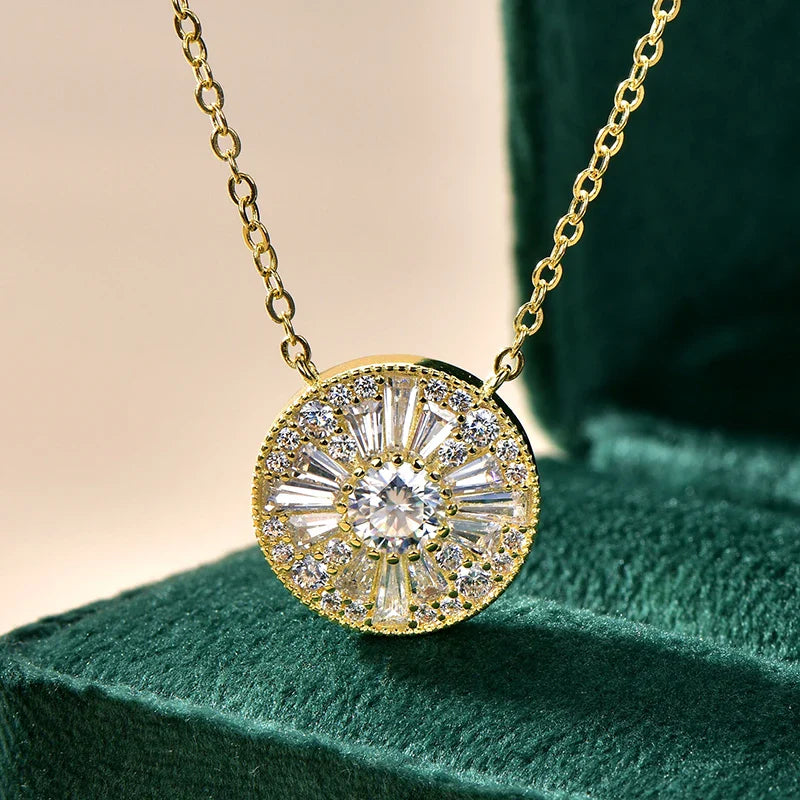 GRA Certified D VVS1 5mm Moissanite Round Charm Pendant Necklace Chain for Women 14K Gold Filled Fine Neck Jewelry Gift