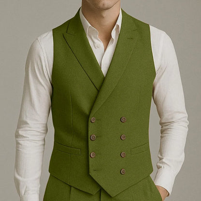 Men Vest White Solid With Lapel Double Button Waistcoat For Wedding Party Banquet Business Work Daily Casual Men Suit Vest