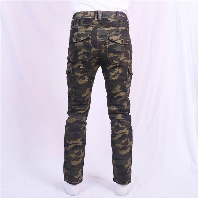 Jungle Camouflage Leisure Men Motorcycle Outdoor Riding Rider  Jeans Equipment Protective Gear Road Racing Stretch Pants
