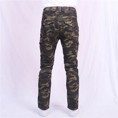 Jungle Camouflage Leisure Men Motorcycle Outdoor Riding Rider  Jeans Equipment Protective Gear Road Racing Stretch Pants