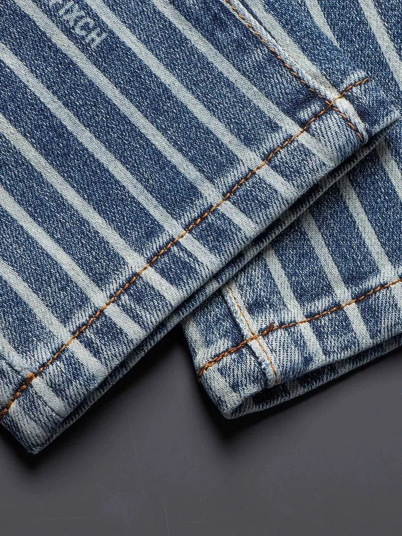 Autumn and Spring Fashion American Vintage Straight-leg Striped Jeans Men's Casual Comfortable Sports High-quality Denim Pants