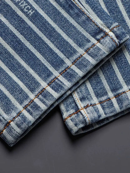 Autumn and Spring Fashion American Vintage Straight-leg Striped Jeans Men's Casual Comfortable Sports High-quality Denim Pants