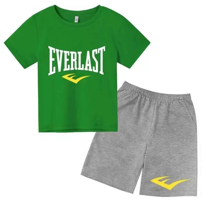 Kids Summer Leisure Simple Letter Print 2pcs O-neck Tees+Shorts Pants Sportsuits 2-13 Years Boys Girls Streetwear Children Sets