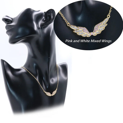 Delicate Women 24K Gold Plated Zircon Angel Wing Chain Pendant Necklace