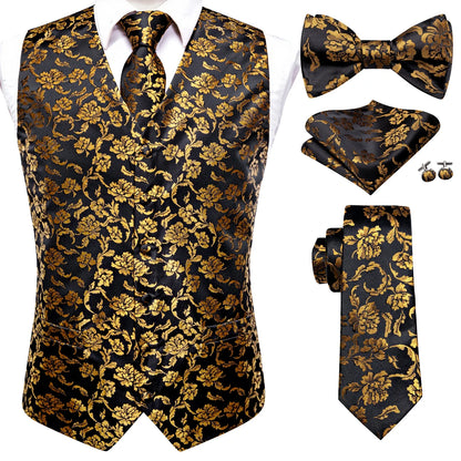 Luxury Silk Mens Vests Rose Gold Pink Striped Waistcoat Necktie Bowtie Hanky Cufflinks Set Waist Jacket For Men Wedding