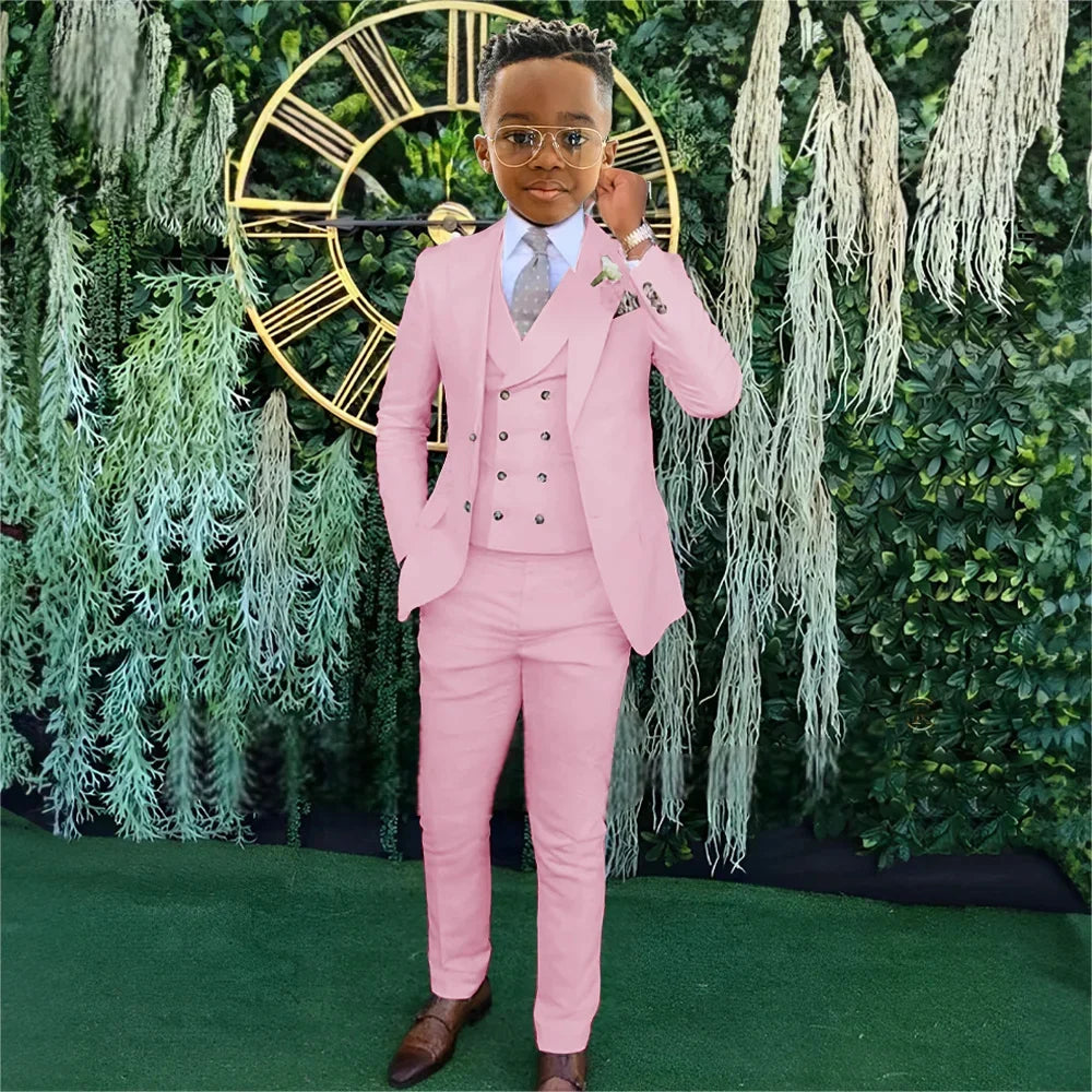 Fashionable Boys Suit Set 3 Pieces Jacket Vest Pants Banquet Party Outfit Elegant Children's Tuxedo Wedding Guest Clothes 2-20T