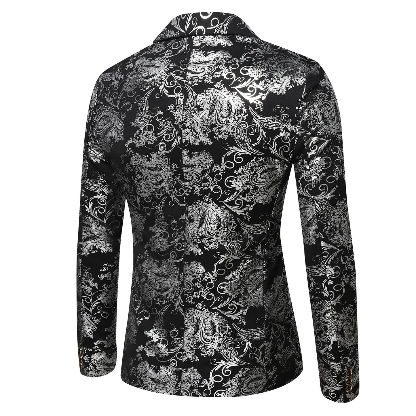 Men's Slim Fit Print Blazer Jacket 2025 Fashion Handsome Business Casual Silver Stage Show Suit Small Menswear