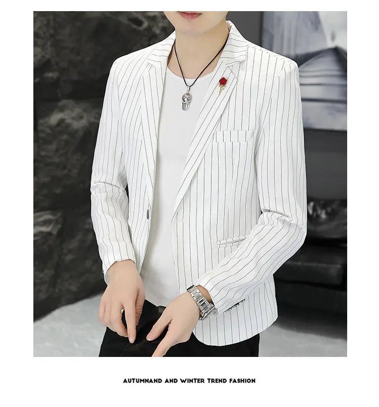 New Men's Fashion Business Gentleman Stripe Outdoor British Style Trend Wedding Banquet Luxe Outdoor Casual Blazer