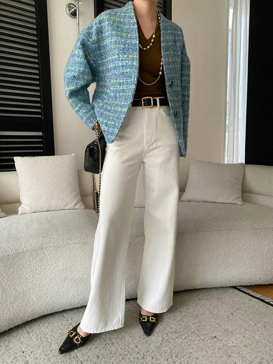 Spring women's fashionable and simple commuting temperament, high waist wide leg straight leg slimming jeans