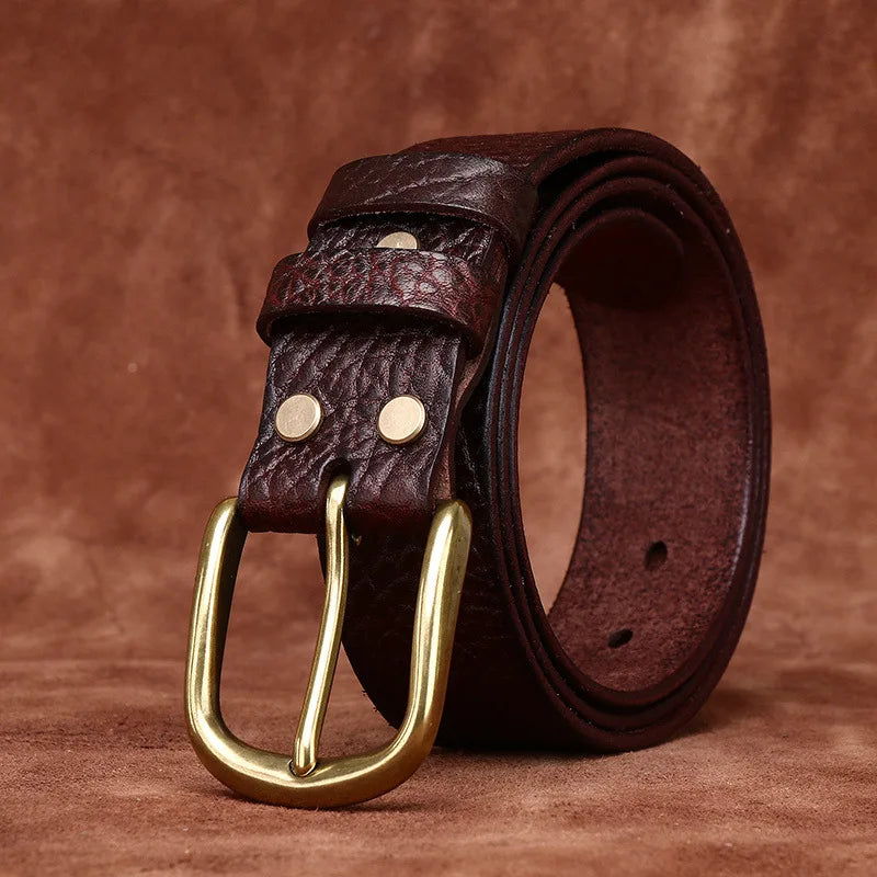 3.8CM Pure Thick Cowhide High Quality Genuine Leather Belts for Men Brand Strap Male Brass Buckle Business Jeans Cowboy Cintos