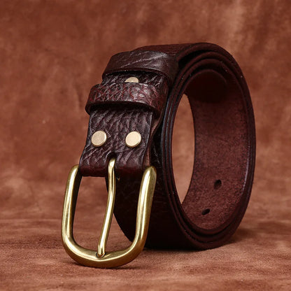 3.8CM Pure Thick Cowhide High Quality Genuine Leather Belts for Men Brand Strap Male Brass Buckle Business Jeans Cowboy Cintos