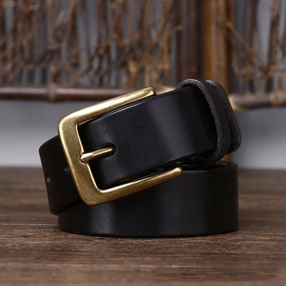 3.3CM Men's Genuine Leather Belt Luxury Designer Brass Pin Buckle Belts Pure Cowskin Vintage Strap Male Jeans for Man Women
