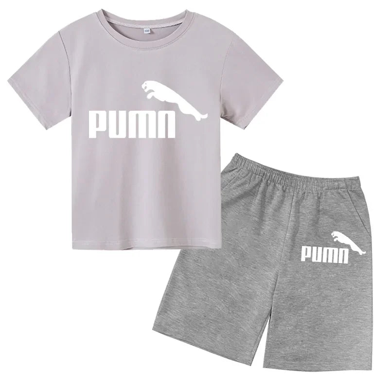 3-12Y Kids Summer Casual Letter Print 2-Piece Set Soft T-Shirt & Pants Suits for Boys & Girls