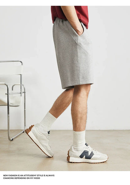 Men's Summer New American Casual Shorts Straight Loose Five-point Pants Solid Color Drawstring Pocket Micro-elastic Sports Pants