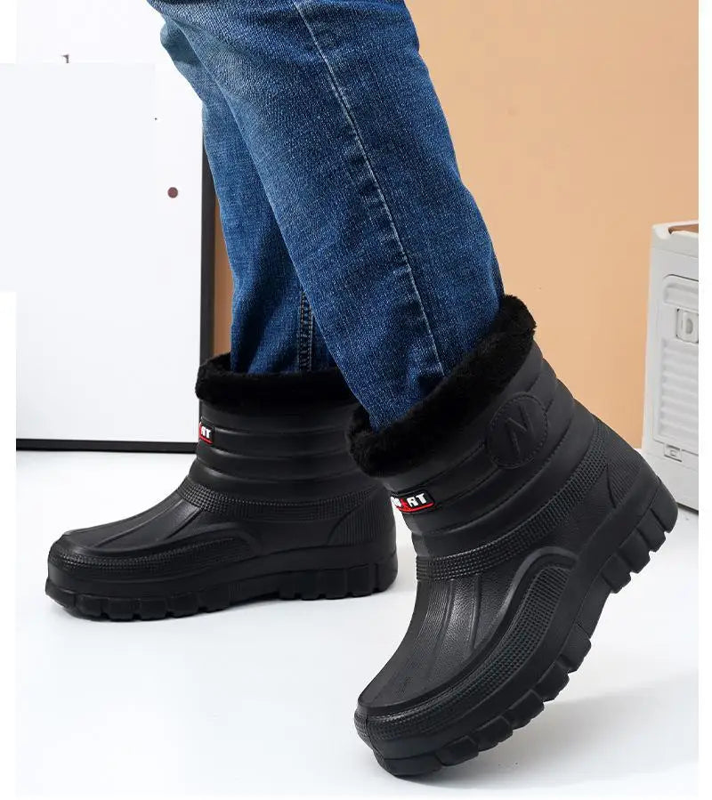 40-45 Men Rain Boots Winter Waterproof Shoes Ankle Snow Botas Plush Thick-soled Anti Slip High Top Zapatos Water Warm Footwear 1