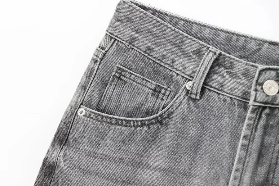 Wide-leg high-waisted jeans  women's classic everything with five pockets washed soft comfortable ultra-long jeans6045022