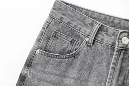 Wide-leg high-waisted jeans  women's classic everything with five pockets washed soft comfortable ultra-long jeans6045022