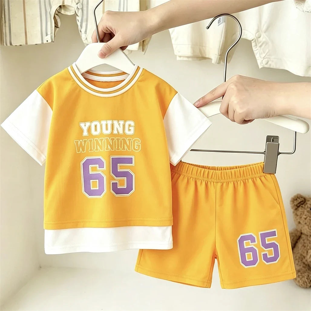 Summer Fashion Sports Suits Boys Trendy Clothing Short-sleeved Shorts Two Piece Set Toddler New Design Casual Sports Costume