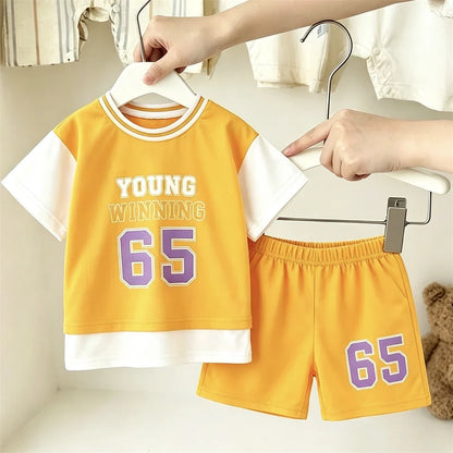 Child Fashion Casual Clothes Short-sleeved Tracksuits Trendy T-shirt+Shorts 2Piece Set Outer Wear Boys Loose Tees Shorts Suit