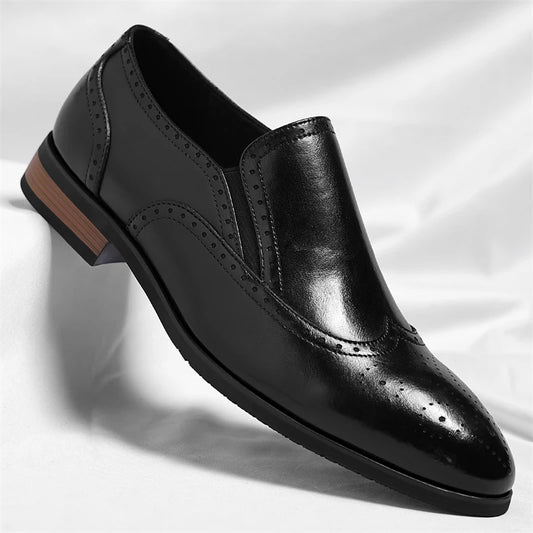 Men's Genuine Leather Brogue Loafers Dress Shoes with Wingtip Perforations Comfortable Business Casual Oxfords Office & Weddings