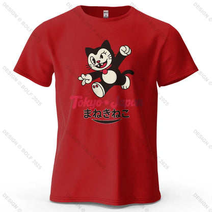 Tokyo Japan Maneki Neko Printed Men's T-Shirt 100% Cotton Oversized Cute Graphic Tees for Women Tops Tees Streetwear