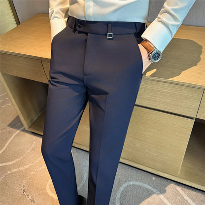 New Lnvisible Elastic Waistband Design Men Business Casual Pants High Quality Solid Slim Office Social Dress Suit Pant Oversized