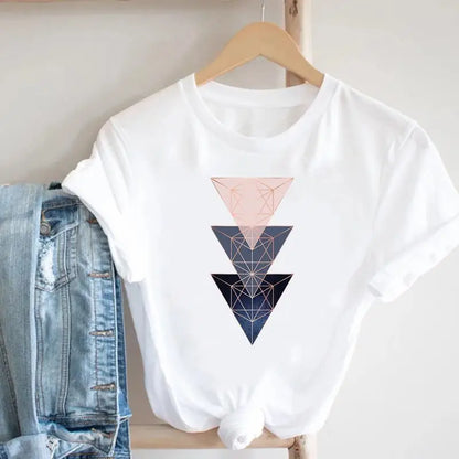 Women's Geometric Floral Print European and American Clothing Short Sleeve T-shirt Women Clothes  Tops  Harajuku