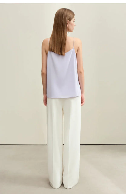 Minimalism Camis For Women 2025 Autumn New Commuter Straight Solid Halter Chiffon Female Comfortable Casual Tanks 12411011
