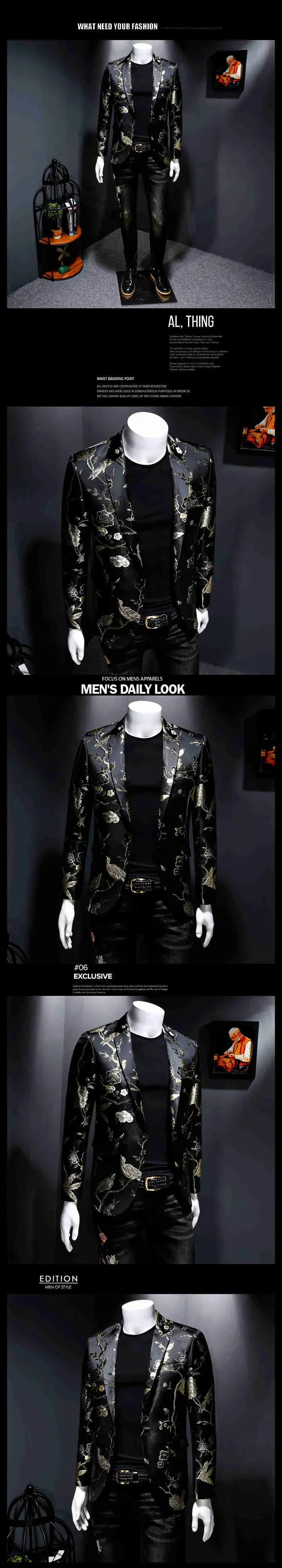 New Vintage Luxurious Jacquard Floral Suit Jacket Men Wedding Banquet Club Party Dress Singers Tuxedo Slim Fit Blazers Hommes