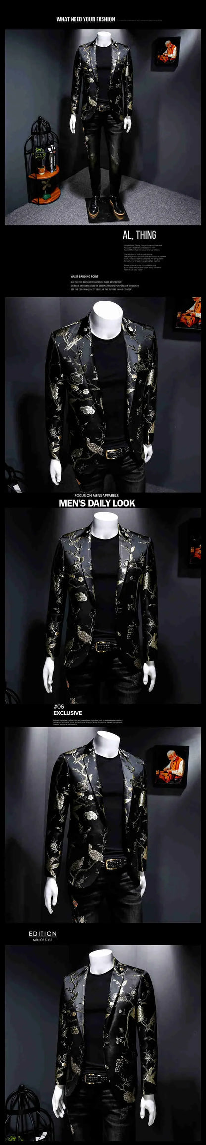 New Vintage Luxurious Jacquard Floral Suit Jacket Men Wedding Banquet Club Party Dress Singers Tuxedo Slim Fit Blazers Hommes