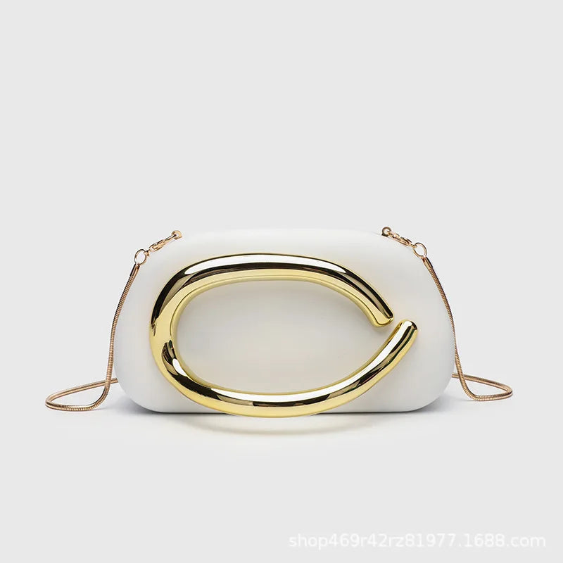 Classic round Box Handheld Dinner Bag Miniature Retro Metal Handle Chain Shoulder Strap Crossbody Bag Street Trend Hard PU Bag
