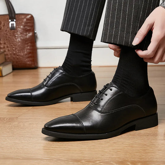 Genuine Leather Brogue Men Shoes 6CM Height Increase Formal Dress Shoe Business Office Italian Men Designer Shoes