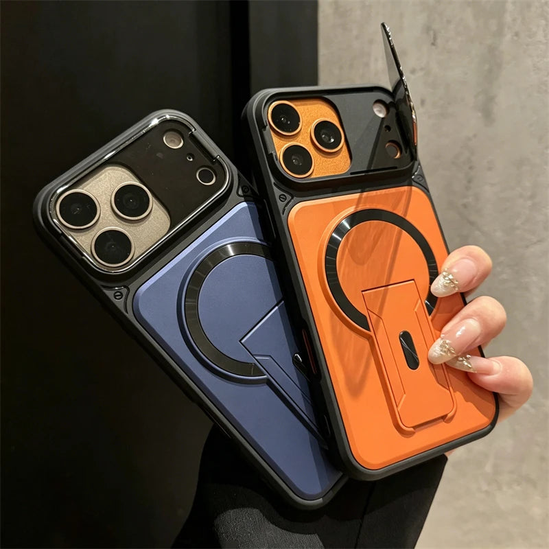 Fold Stand Magnetic Armor Case for iPhone 17 Air 16 15 14 Plus 13 12 11 Pro Max For Magsafe Camera Holder Lens Protection Cover