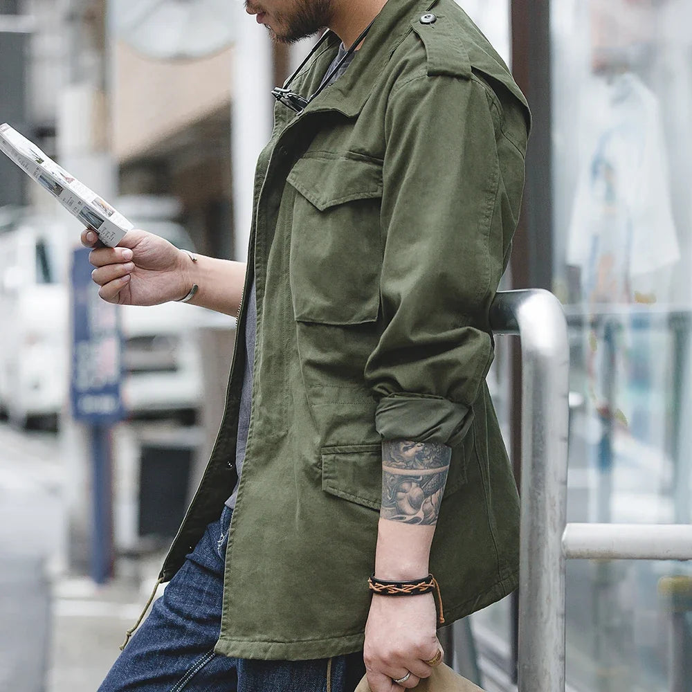 Retro M65 Jackets for Men Green Outdoor Windbreaker Vintage Casual Solid Coat Mens Clothes Multi-Pocket Jacket