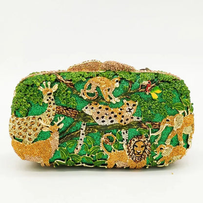 Forest Jungle Women Crystal Animal Evening Bags Party Rhinestone Handbag Bridal Wedding Clutch Bag