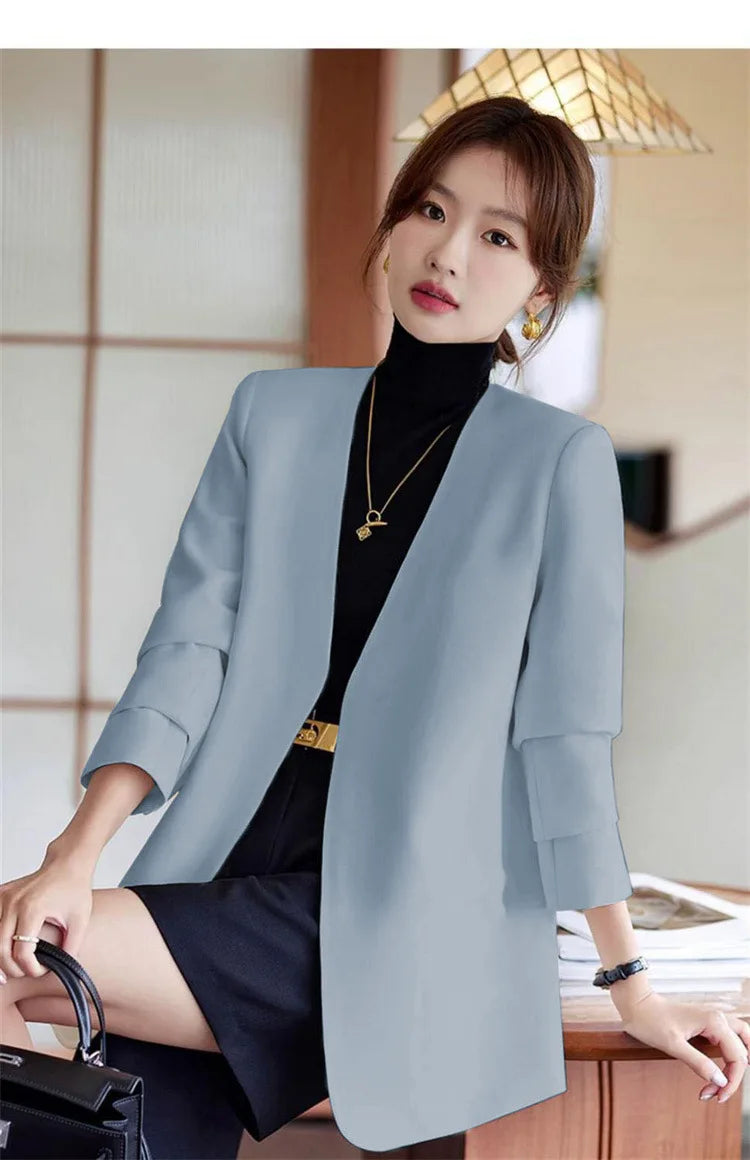 Fashionable Versatile Spring Autumn Women's Blazer Jacket Korean Style Street Style Long Sleeve Suit Coat Pure Color Commute...