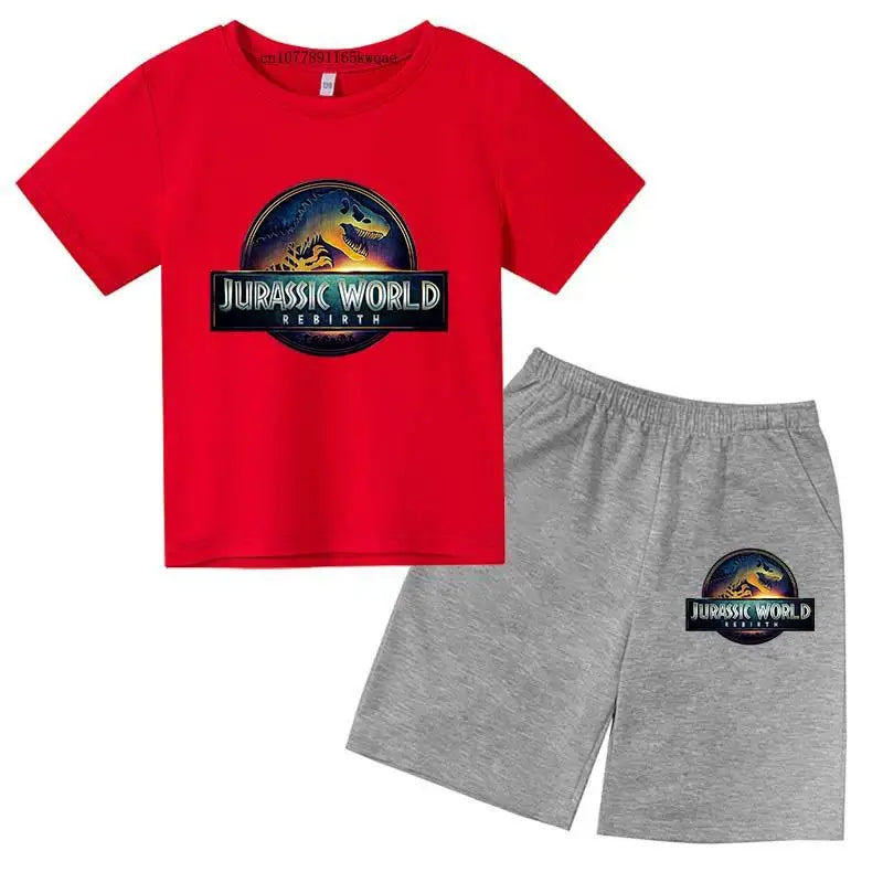 Jurassic World 4 Kids Summer Casual Breathable O-neck Tees+Pants 2pcs Sportsuits 2-13 Years Boys Girls Children Top Outfits Sets