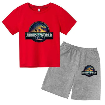 Jurassic World 4 Kids Summer Casual Breathable O-neck Tees+Pants 2pcs Sportsuits 2-13 Years Boys Girls Children Top Outfits Sets